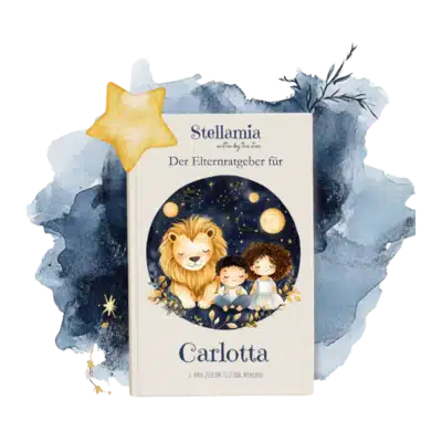 Löwe mit zwei Kindern neben ihm. 