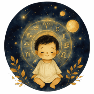 Baby mit Zodiac im Hintergrund