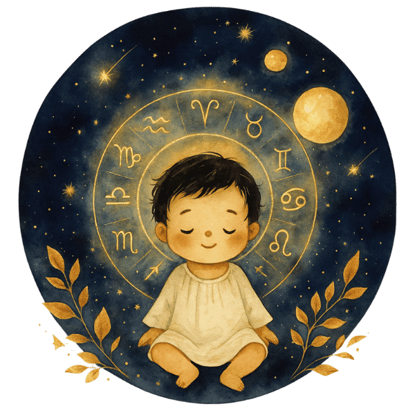 Baby mit Zodiac im Hintergrund
