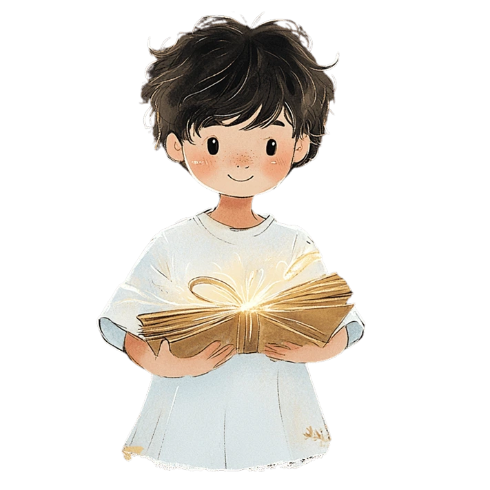 Illustration: Junk´ge mit offenem Buch in der Hand.